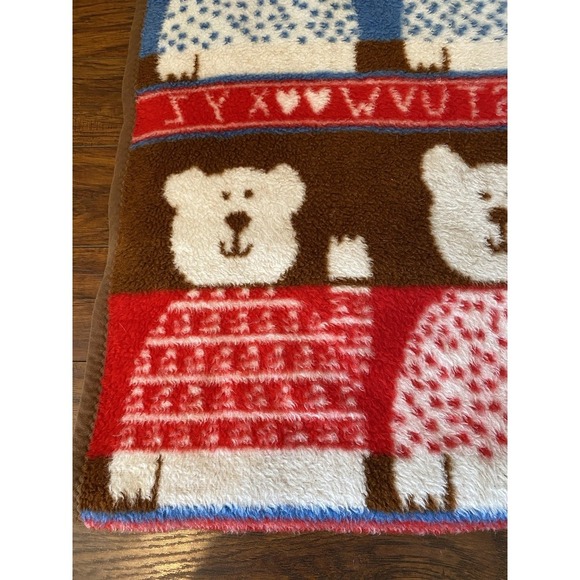 Vuteks Crown Crafts Vintage 80s Blanket Rare Bears Children Alphabet Reversible - Picture 4 of 5